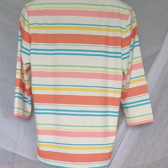 Peck & Peck Blue and Green Striped Top - Picture 7 of 9